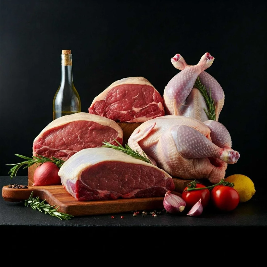 Sélection de viandes fraîches et volailles du comptoir Ô’Marinier